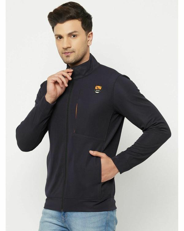 Glito Navy Blue Solid DryFit Regular Fit Sports Wear Jacket/Upper For