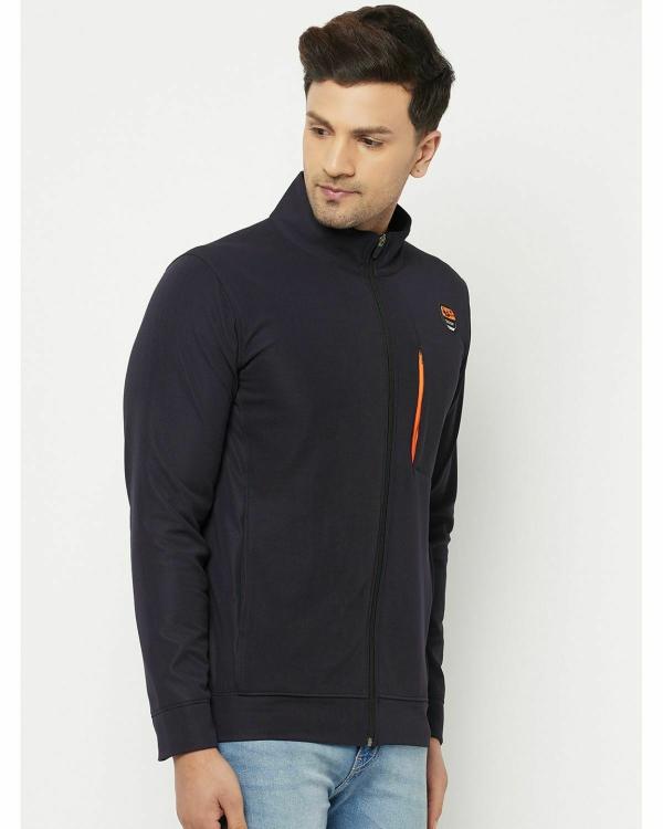 Glito Navy Blue Solid DryFit Regular Fit Sports Wear Jacket/Upper For