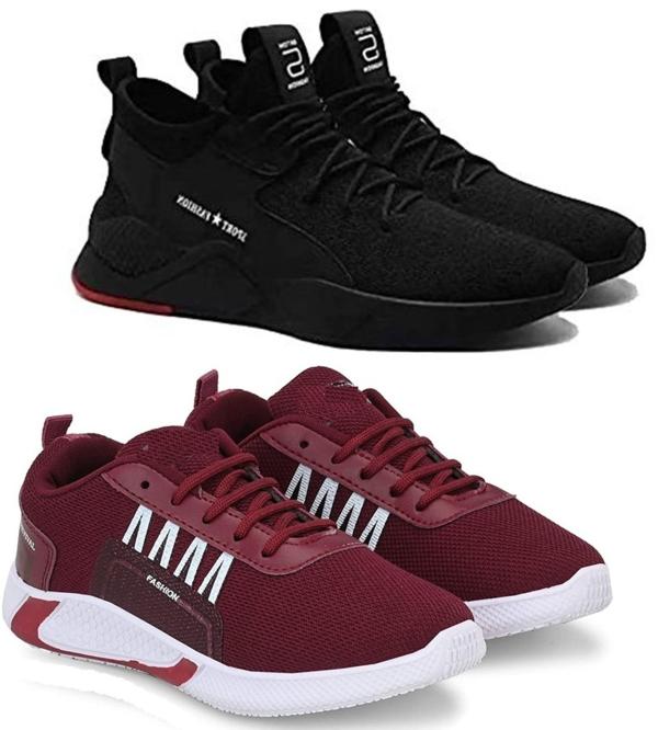 Genial Men's Sport Shoes Combo of 2 (Black, Maroon) JioMart