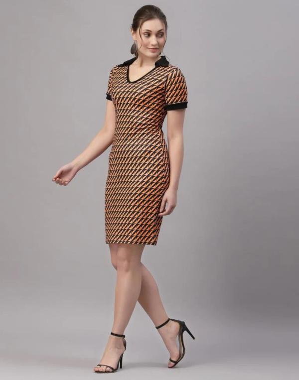 Mevika Peach Printed Bodycon Dress JioMart