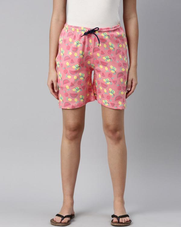 Kryptic Women Coral & Green Printed Cotton Shorts JioMart