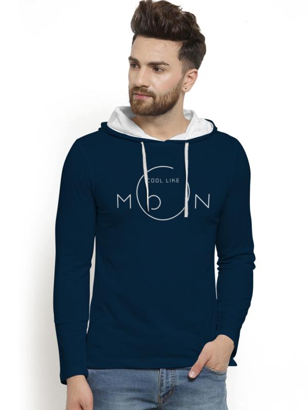BULLMER Navy Printed full sleeve Single Hooded Tshirt For Men JioMart