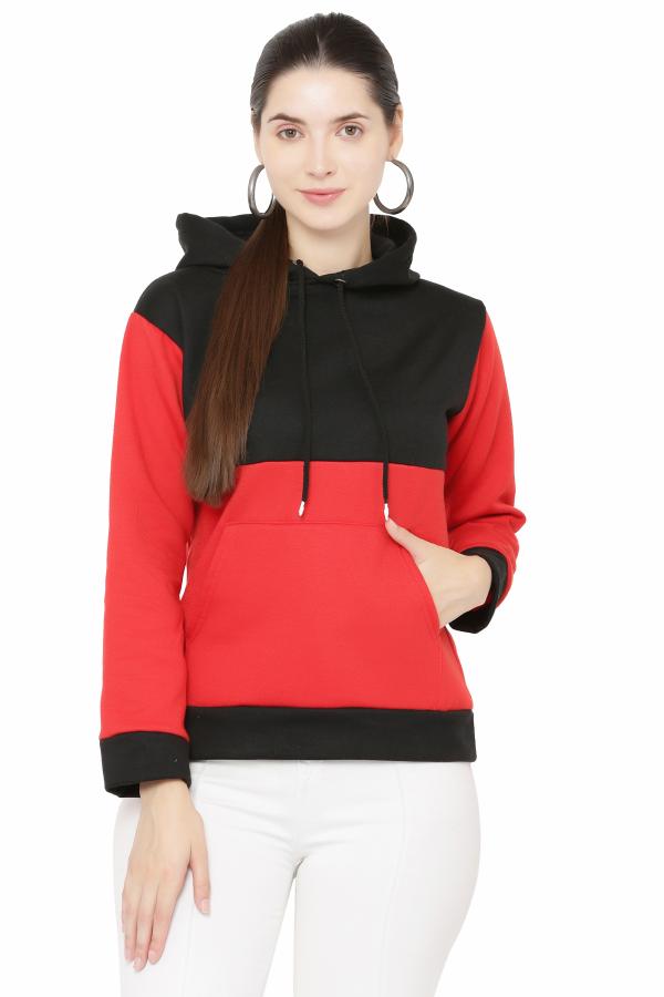 Vesture Contrast Black Red Hoodie Sweatshirt Jacket