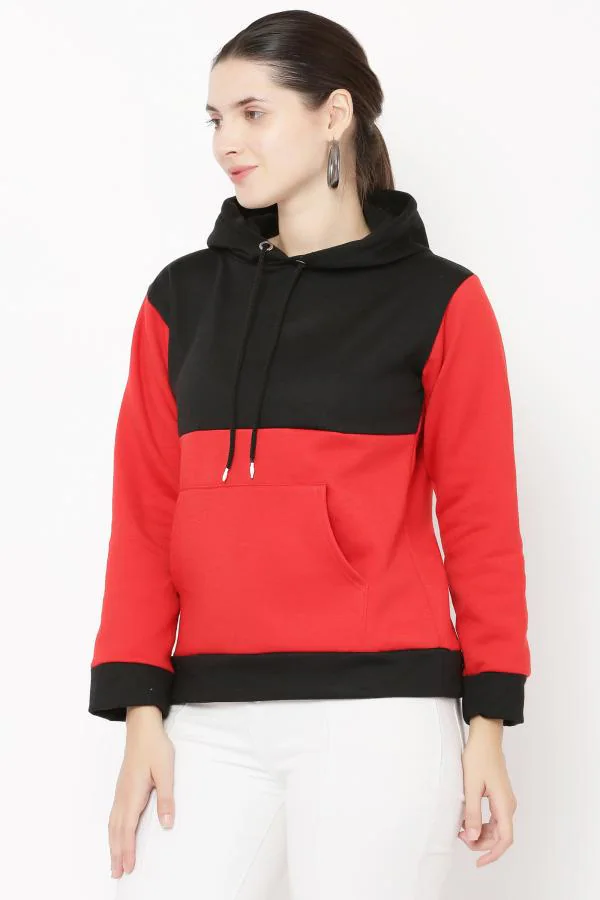 Vesture Contrast Black Red Hoodie Sweatshirt Jacket