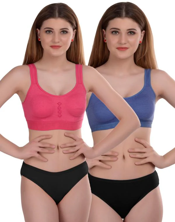 InCurve Women Cotton Bra Panty Set for Lingerie Set ( Pack of 2