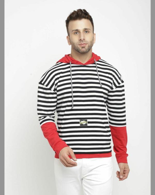 Gritstones Men Oversized Hooded Full Sleeve Red & Black Color Striped