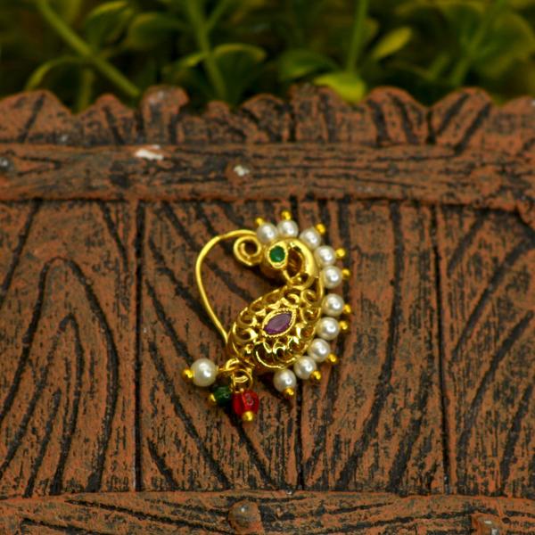 Jewelopia Maharashtrian AD Nath CZ Nose Stud Pin Peacock Design Nath