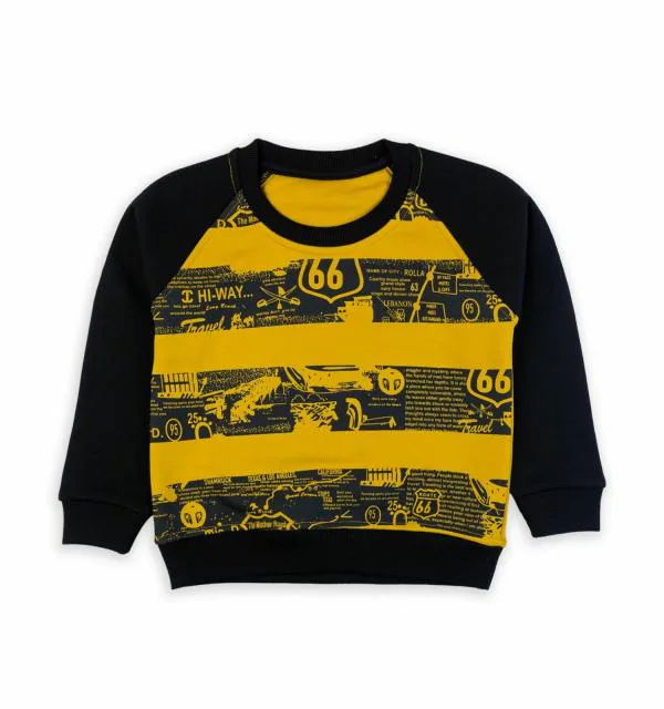 Cutopies Baby Boys Mustard Full Sleeve Printed Sweatshirt and Hoodies