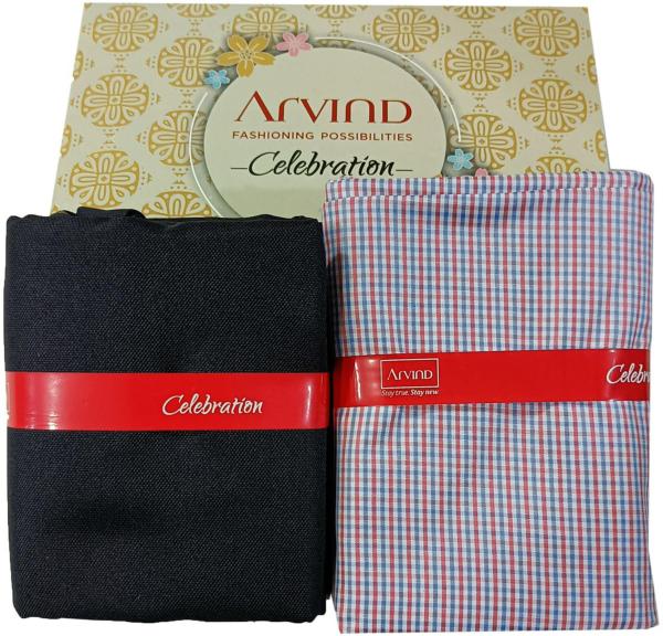 Arvind Men Pink Checkered Cotton Shirt And Trouser Fabric JioMart