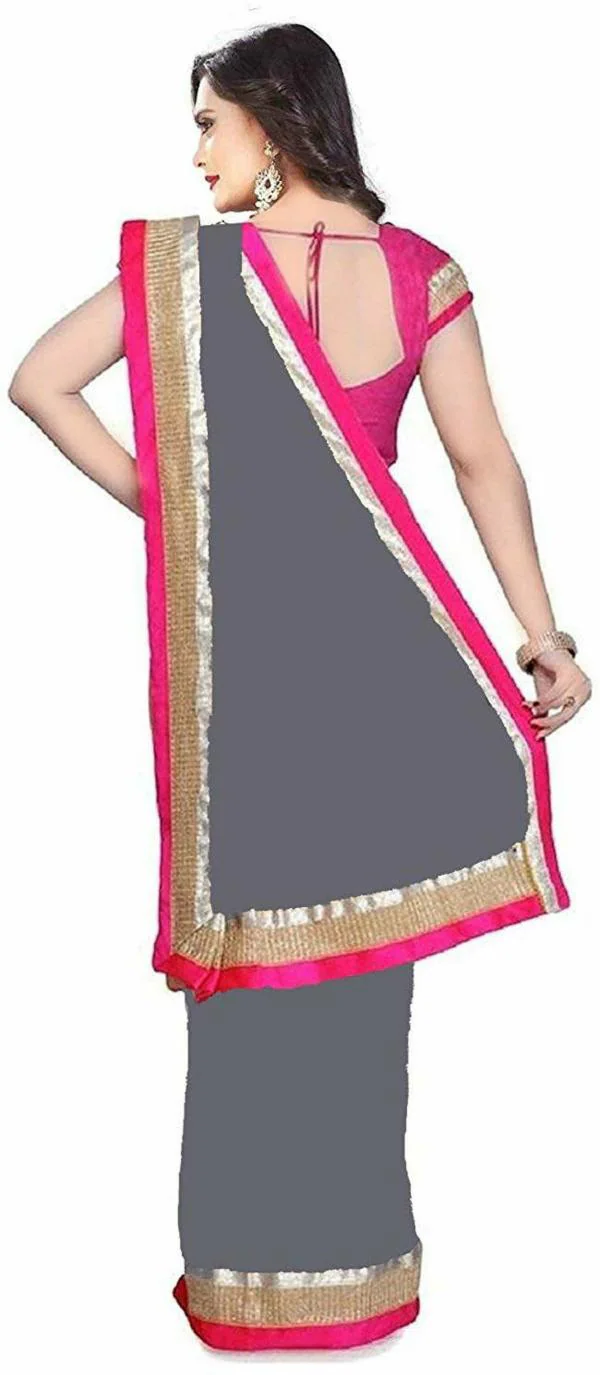 Rofolo Grey Solid Silk Blend Bollywood Saree JioMart