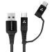 Ambrane ABDC-10 2-in-1 Braided Cable with 3A fast charging speed (Black/Grey)