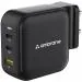 Ambrane 65W Charger Adapter, 3 Ports - 2 Type C & 1 USB for Samsung, Type C Laptops
