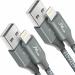 Wayona Nylon Braided USB to Lightning Fast Charging and Data Sync Cable Compatible for iPhone 13, 12,11, X, 8, 7, 6, 5, iPad Air, Pro, Mini (3 FT Pack of 2, Grey)