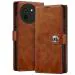 Fashionury Flip Back Cover for Vivo T3X 5G | Genuine Leather | Designer Button | Inbuilt Pockets & Stand | Flip Cover Back for Vivo T3X 5G (Brown)