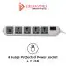 IDEAKARD 4 Outlets Surge Protector, 2 USB Ports, 6A 1500W, 2M Heavy Duty Cable, Reset Switch, White.