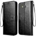 Tingtong Vintage Leather Finish Flip Cover for Samsung Galaxy On5/On5 Pro | Inside Pockets & Inbuilt Stand | Wallet Style Back Case | Magnet Closure (Black)