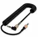 Tech Gear Black Strong spiral aux cable for car spring type male to male aux cable 3.5mm audio Elbow L Shape Stretchable jack Telescopic 90 Degree Right Angle Steel Spring cord for Headphones