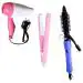 ROMARO NV-1290 Foldable Hair Dryer 1000 WATT Dryer AIO-16B Hair Curler for Women and MINI Ceramic Plate Portable Hair Straightener (Multicolor)