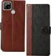 Hupshy Realme Q2i Black and Brown Leather Back Cover (Pack of 1)
