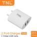 TNL 2 PORT CHARGER 12W 2.5 AMP USB CHARGER, MADE IN INDIA , BIS CERTIFIED DUAL PORT USB WALL ADAPTER WITHOUT CABLE ALL DEVICES