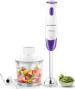 Longway Stella Hand Blender with Chopper | Stainless Steel Blades | Detachable Anti Splash Stainless Steel Foot | Perfect for Smooth Blends | 1 Year Warranty (300 W, Purple)