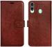 AmericHome Samsung Galaxy M30, Model SM-M305FZBDINS Dark Brown Artificial Leather, Rubber, Cloth Grip Case Flip Cover