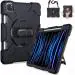 ProElite Rugged 3 Layer Armor case Cover for iPad Pro 11 inch 2022/2021 4th/3rd Gen with Pencil Holder, Shoulder Strap and Kickstand, Black