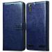 Fastship Faux leather Wallet with Back Case TPU build Stand & Magnetic Closure Flip Cover for Lenovo A6000 Plus - Navy Blue