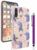 IACCESSORIES 3D Floral Back Cover for Xiaomi Mi A3 - Printed Soft TPU Protective and Stylish Girls Case with Stylus Pen - Blue