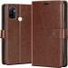 Slugabed Flip Cover Back Case for Oppo A53 | Leather Finish | Inbuilt Stand & Pockets | Wallet Style Flip Back Case Cover for Oppo A53 (Brown)