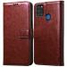 Clickaway ?Leather Back Finish Flip Case Cover for Samsung Galaxy A21S Wallet Style Inbuilt Stand & Inside Pockets Magnetic Closure Shockproof 360 Degree Protection (Brown) Ca984