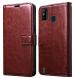 MONKISH Brown Leather Vintage Leather Flip Cover for Techno Spark 6 Go