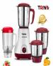 TRIVA PowerMAx Pro750 Mixer Grinder-500w,3 Jars (Liquidizing, Grinding, 400Ml Big Chutney Jar),Stainless Steel Blades, Shock Proof ABS Body,Copper Armature Motor, Red Colour, 1 Year Warranty