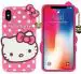 UNILORD iPhone X Pink Rubber Screen Protector 3D Cute Hello Kitty Back Case Cover