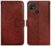 AmericHome Oppo A15, Oppo A15S, Model CPH2185, CPH2179 Executive Brown Artificial Leather, Rubber Grip Case Flip Cover