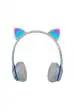 Roxo P47M Light Blue Cat Ear Wireless Bluetooth Headphones with 7 RGB Color Changing Lights and Mic
