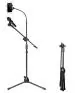 Techtest Mic Stand Heavy Duty Adjustable Dual Microphone Stand with Mobile Holder Studio Mike Stand