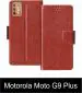 Sbms Motorola Moto G9 Plus Brown Artificial Leather Shock Proof Flip Cover