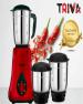 TRIVA 500Watt REDBERRY Original Mixer Grinder with 3 Stainless Steel Jars ( 1250 ML Liquidizing, 800 ML Grinder, 400 ML Chutney Jar), Shock Proof Abs Body & Razor Sharp Stainless Steel Blades & Copper Bush Jars & Copper armature Motor, COLOUR RED Berry, 1