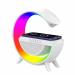 JAILEX Gold G-Shape Bluetooth Speaker with FM Radio RGB Light Table Lamp Wireless Charger LED Smart Wake Up Light 15W Wireless Charger Loud Speaker for Home Decoration, Bedroom & Gaming Room (White)