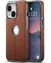 Softy Scott Pro Series Leather Finish and Electroplated Camera Protection Back Cover for Apple iPhone 14 Plus 6.7'' Slim 360* Protection Case, Wireless Charging Supported - Brown
