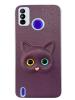 Fastship Colour Eye Cat soft Kitty Case Back Cover for Tecno Spark 6 Go | Faux Leather Finish 3D Pattern Cat EYES Case Back Cover Case for Tecno KE5K / Spark 6Go - Jam Purple