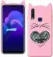 UNILORD Vivo Y15 Pink Silicone Love Cat 3D Heart Design Flexible Ear Cat Kitty Girls Back Cover Case