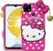 Clickaway Hello Kitty Case for Realme C21 3D Soft Cute Cover for Girls/Women Silicone Rubber Back Cover With Pendant-Baby Pink/Pink