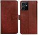 AmericHome Vivo Y22, V2207 Black, Brown Artificial Leather Mobile Flip Cover