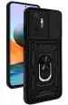 Jkobi Back Cover Case for Xiaomi Mi Redmi Note 10 Pro | 10 Pro Max (Tough Hybrid Armor | Ring Holder & Kickstand in-Built | Sliding Shutter Camera Protection | 360 Degree Protection | Carbon Black)