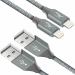 Wayona Nylon Braided USB to Lightning Fast Charging and Data Sync Cable Compatible for iPhone 13, 12,11, X, 8, 7, 6, 5, iPad Air, Pro, Mini (3 FT + 6 FT Pack of 2, Grey)