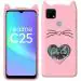 UNILORD Realme C25 Pink Rubber Love Cat 3D Heart Design Flexible Ear Cat Kitty Girls Back Cover Case