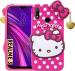 Clickaway Hello Kitty Case for Realme 3/ 3I 3D Soft Cute Cover for Girls/Women Silicone Rubber Back Cover With Pendant-Baby Pink/Pink