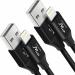 Wayona Nylon Braided USB to Lightning Fast Charging and Data Sync Cable Compatible for iPhone 13, 12,11, X, 8, 7, 6, 5, iPad Air, Pro, Mini (3 FT Pack of 2, Black)